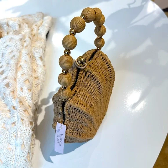 🐚 VICTORIA’S SECRET WOVEN SHAPED RAFFIA SHELL BAG 🐚 crossbody bag removal chain - Picture 9 of 15